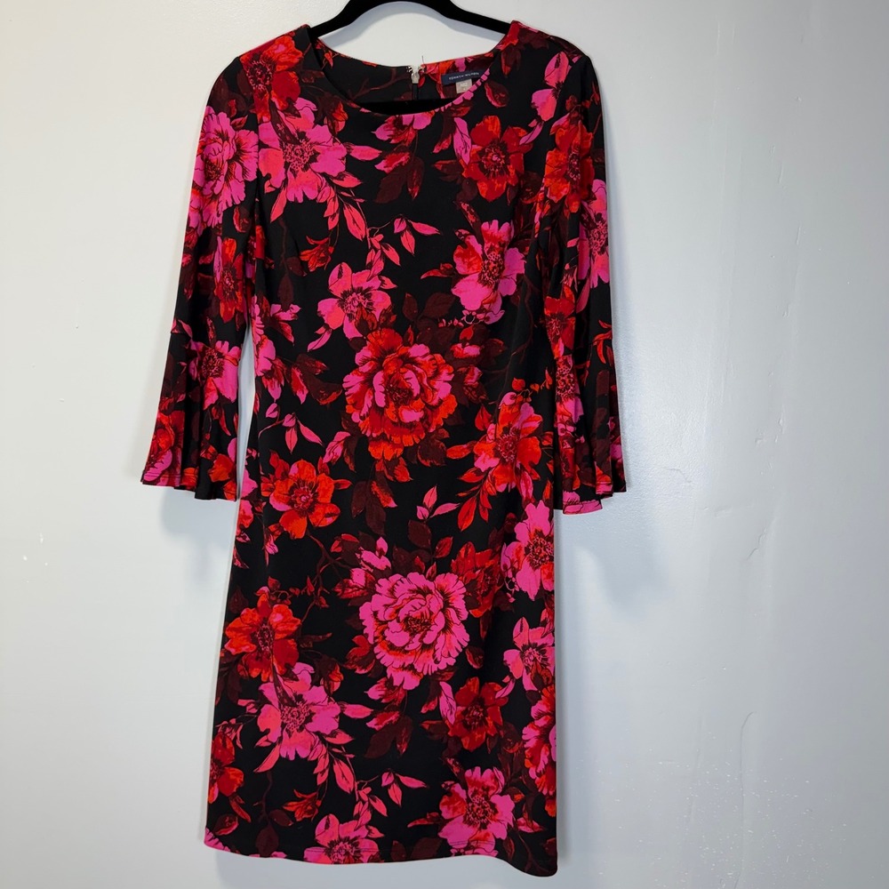 Tommy Hilfiger Womens Red Pink Floral Bell Sleeve Sheath Dress Size 6